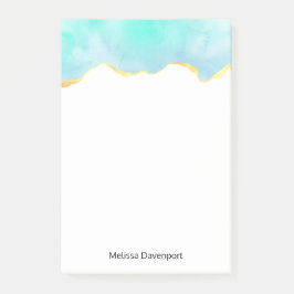 穏やかな熱帯グリーンブルーと金ゴールド縁ど ポストイット