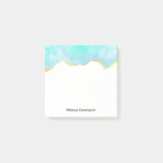 穏やかな熱帯グリーンブルーと金ゴールド縁ど ポストイット (正面)