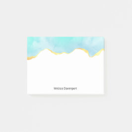 穏やかな熱帯グリーンブルーと金ゴールド縁ど ポストイット