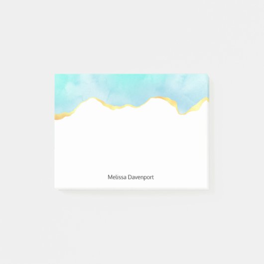 穏やかな熱帯グリーンブルーと金ゴールド縁ど ポストイット (正面)