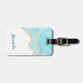穏やかな熱帯グリーンブルーと金ゴールド縁ど ラゲッジタグ (正面横)