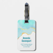 穏やかな熱帯グリーンブルーと金ゴールド縁ど ラゲッジタグ (裏面縦)