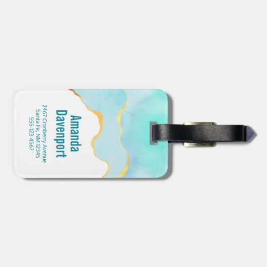 穏やかな熱帯グリーンブルーと金ゴールド縁ど ラゲッジタグ (裏面横)