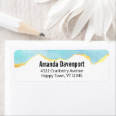 穏やかな熱帯グリーンブルーと金ゴールド縁ど ラベル (インサイチュ)