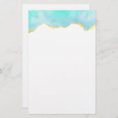 穏やかな熱帯グリーンブルーと金ゴールド縁ど 便箋 (正面/裏面)