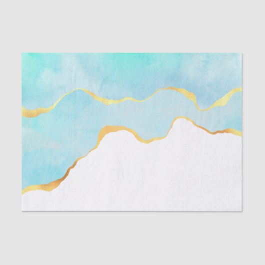 穏やかな熱帯グリーンブルーと金ゴールド縁ど 薄葉紙 (正面)