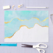 穏やかな熱帯グリーンブルーと金ゴールド縁ど 薄葉紙 (クラフト)