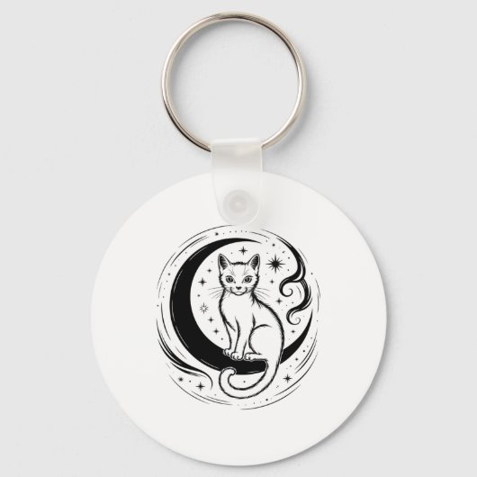 穏やかな猫の蓮の花 ヨガ瞑想 愛好者 Tシャツ キーホルダー (正面)