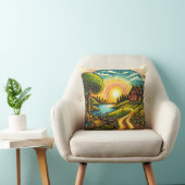 穏やかな田舎の家の上の穏やかな夕日 クッション (椅子)