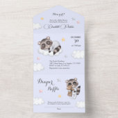 穏やかな男の赤ちゃんラクーンブルーベビーシャワー オールインワン招待状 (内側)