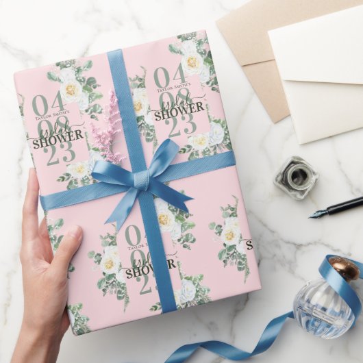 穏やかな白い水の色のバラユーカリプトゥスピンク ラッピングペーパー (ギフト)