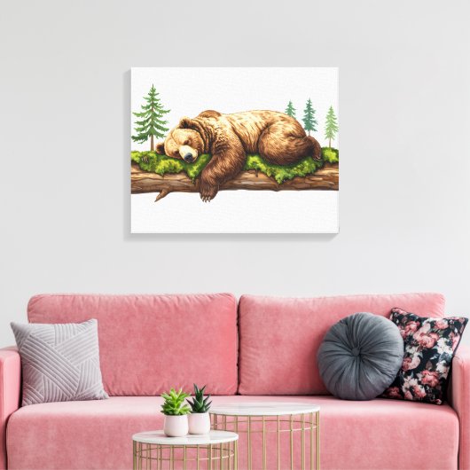 穏やかな眠りのクマの木製壁芸術 キャンバスプリント (インサイチュ (リビング))