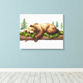 穏やかな眠りのクマの木製壁芸術 キャンバスプリント (インサイチュ (ウッドフロア))