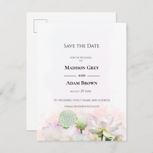 穏やかな睡蓮と蓮の日を保存 案内ポストカード (正面/裏面)