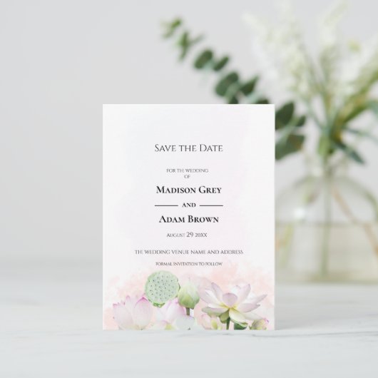 穏やかな睡蓮と蓮の日を保存 案内ポストカード (スタンド正面)