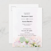 穏やかな睡蓮と蓮の花の水彩結婚の インビテーションポストカード (正面/裏面)
