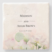 穏やかな睡蓮と蓮の花の水彩結婚の ストーンコースター (正面)