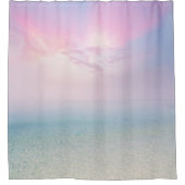 穏やかな砂のビーチピンクの空 シャワーカーテン (正面)