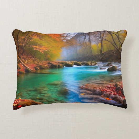 穏やかな秋の川景色 アクセントクッション (正面)
