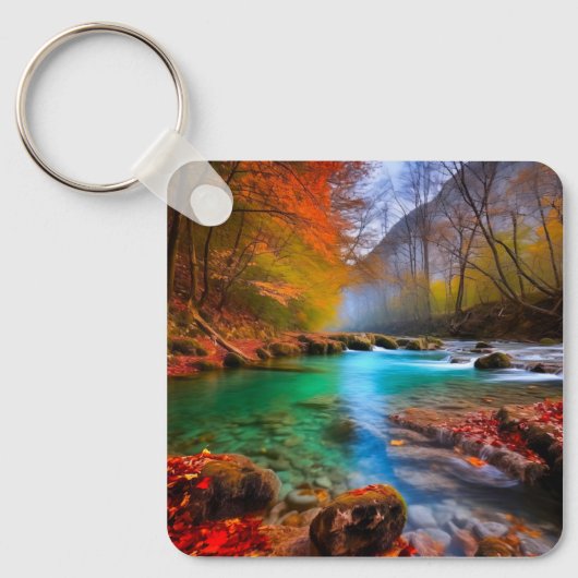 穏やかな秋の川景色 キーホルダー (正面)
