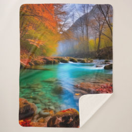 穏やかな秋の川景色 シェルパブランケット