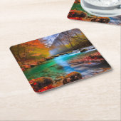穏やかな秋の川景色 スクエアペーパーコースター (アングル)