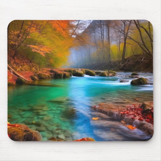 穏やかな秋の川景色 マウスパッド (正面)