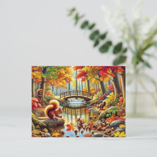 穏やかな秋の森の景色絵を描の ポストカード (スタンド正面)