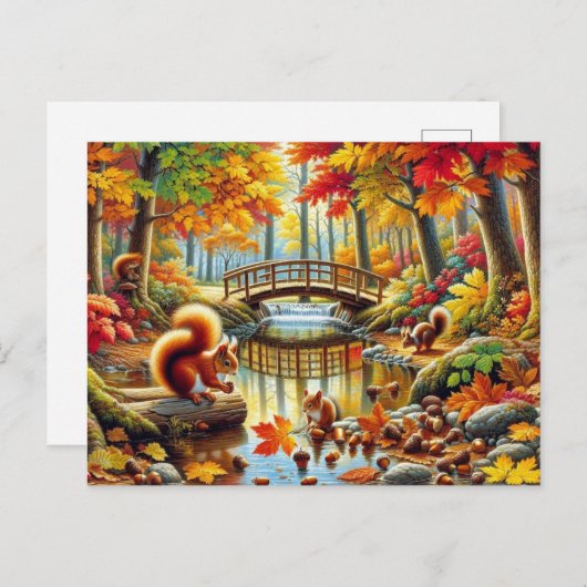 穏やかな秋の森の景色絵を描の ポストカード (正面/裏面)