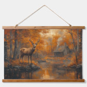 穏やかな秋の鹿の壁画 吊り下げ型タペストリー (正面)