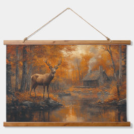 穏やかな秋の鹿の壁画 吊り下げ型タペストリー