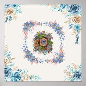 穏やかな穏やかな – ティール（緑がかった色）とピンクウォーターの色フローラ ポスター (正面)