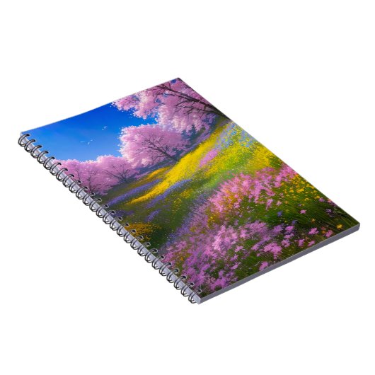 穏やかな緑の中のピンクの花 ノートブック (右側)