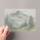 穏やかな緑の水彩山 アクリル招待状 (インサイチュ (ポータブル))