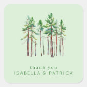穏やかな緑の水彩樹木イラスト スクエアシール (正面)