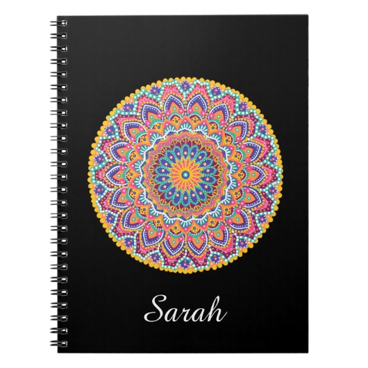 穏やかな美しいカラフルフローラ曼荼羅 ノートブック (正面)