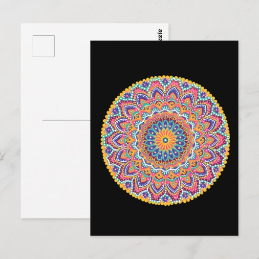 穏やかな美しいカラフルフローラ曼荼羅 ポストカード (正面/裏面)