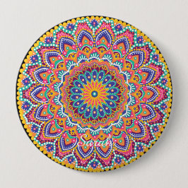 穏やかな美しいカラフルフローラ曼荼羅 缶バッジ