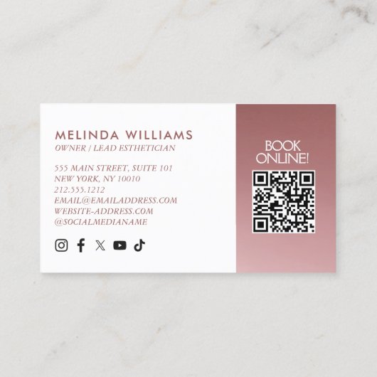 穏やかな美しいスキンケア、マッサージ、スパピンク 名刺 (裏面)