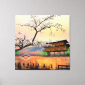 穏やかな花：湖畔に沈む日本の夕日 キャンバスプリント (正面)