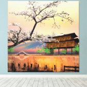 穏やかな花：湖畔に沈む日本の夕日 キャンバスプリント (インサイチュ (ウッドフロア))