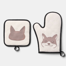 穏やかな茶色の犬デザイン 鍋つかみ&鍋敷きセット