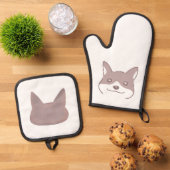 穏やかな茶色の犬デザイン 鍋つかみ&鍋敷きセット (トップダウン)