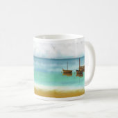 穏やかな落ち着いた海とボートのコーヒーマグ コーヒーマグカップ (正面右)