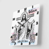 穏やかな表情をしたイエス スクエア壁時計 (傾斜)