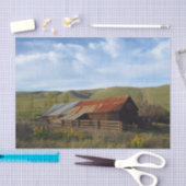 穏やかな赤と銀の納屋ひまわりの中 薄葉紙 (クラフト)