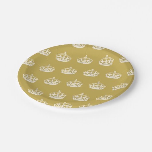 穏やかな金ゴールドの王冠の誕生会の紙皿を飼って下さい ペーパープレート (アングル)