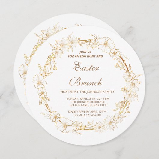 穏やかな金ゴールドリース、春エステル分岐招待状 招待状 (正面/裏面)