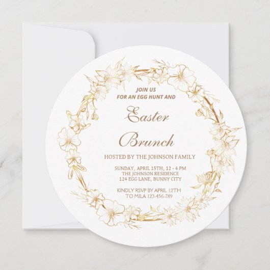 穏やかな金ゴールドリース、春エステル分岐招待状 招待状 (正面)