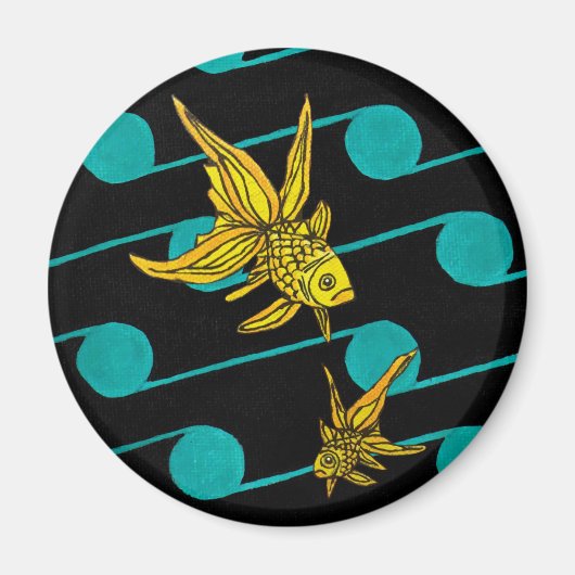 穏やかな金ゴールド魚 マグネット (正面)